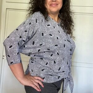 Lorac Original Lady Carol‎ women's XL Tie Front 80s Blouse Button Dolman Sleeve